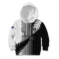 Custom New Zealand Football Kid Hoodie Silver Fern Maori Pattern Monochrome