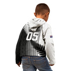 Custom New Zealand Football Kid Hoodie Silver Fern Maori Pattern Monochrome