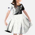 Custom New Zealand Football Kid Short Sleeve Dress Silver Fern Maori Pattern Monochrome