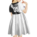 Custom New Zealand Football Kid Short Sleeve Dress Silver Fern Maori Pattern Monochrome