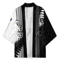 Custom New Zealand Football Kimono Silver Fern Maori Pattern Monochrome