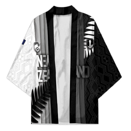 Custom New Zealand Football Kimono Silver Fern Maori Pattern Monochrome