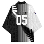 Custom New Zealand Football Kimono Silver Fern Maori Pattern Monochrome