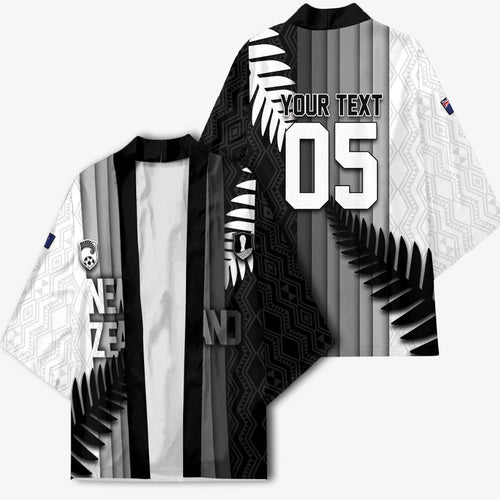 Custom New Zealand Football Kimono Silver Fern Maori Pattern Monochrome