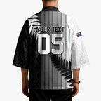 Custom New Zealand Football Kimono Silver Fern Maori Pattern Monochrome