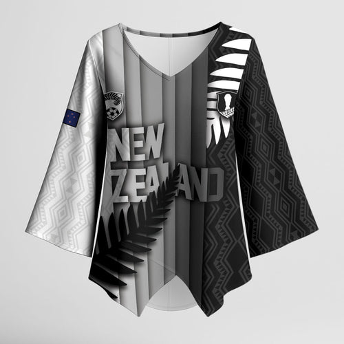 Custom New Zealand Football Kimono Sleeve Blouse Silver Fern Maori Pattern Monochrome
