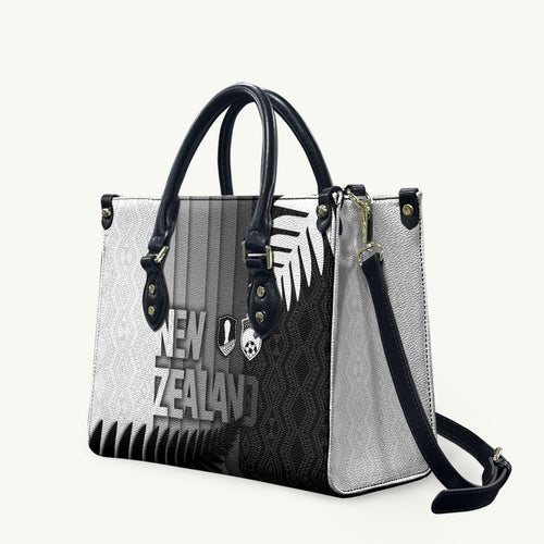 New Zealand Football Leather Bag Silver Fern Maori Pattern Monochrome