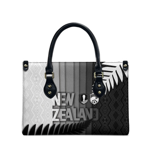 New Zealand Football Leather Bag Silver Fern Maori Pattern Monochrome
