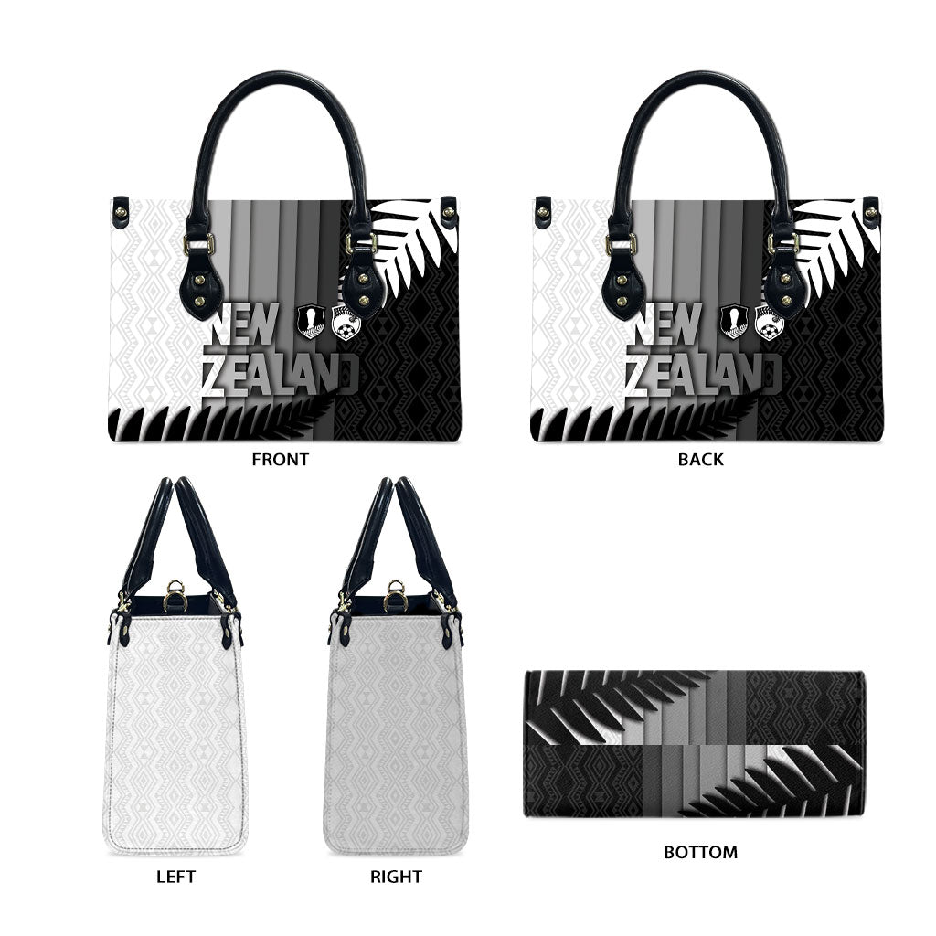 New Zealand Football Leather Bag Silver Fern Maori Pattern Monochrome