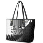 New Zealand Football Leather Tote Bag Silver Fern Maori Pattern Monochrome