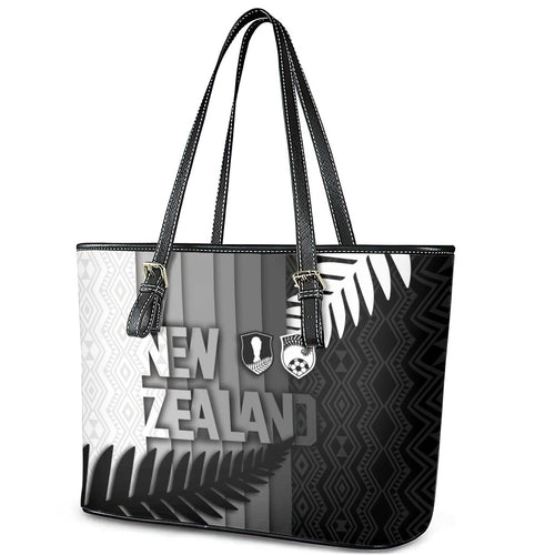 New Zealand Football Leather Tote Bag Silver Fern Maori Pattern Monochrome
