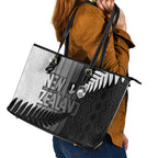 New Zealand Football Leather Tote Bag Silver Fern Maori Pattern Monochrome