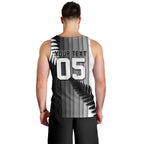 Custom New Zealand Football Men Tank Top Silver Fern Maori Pattern Monochrome