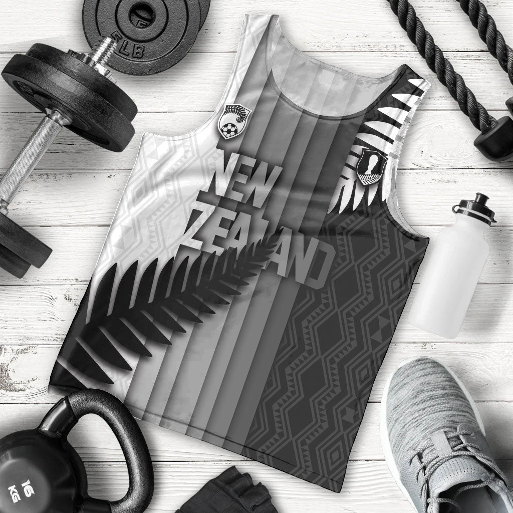 Custom New Zealand Football Men Tank Top Silver Fern Maori Pattern Monochrome