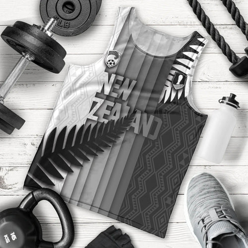 Custom New Zealand Football Men Tank Top Silver Fern Maori Pattern Monochrome
