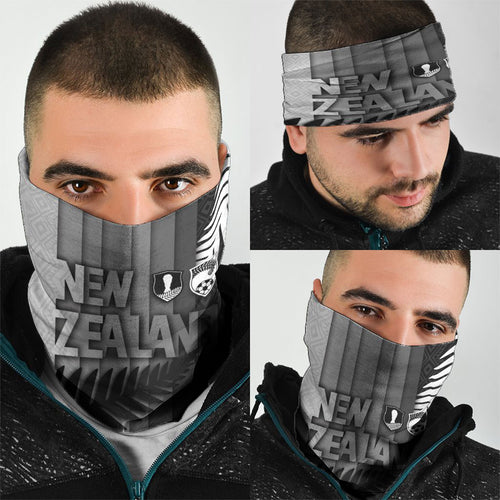 New Zealand Football Neck Gaiter Silver Fern Maori Pattern Monochrome