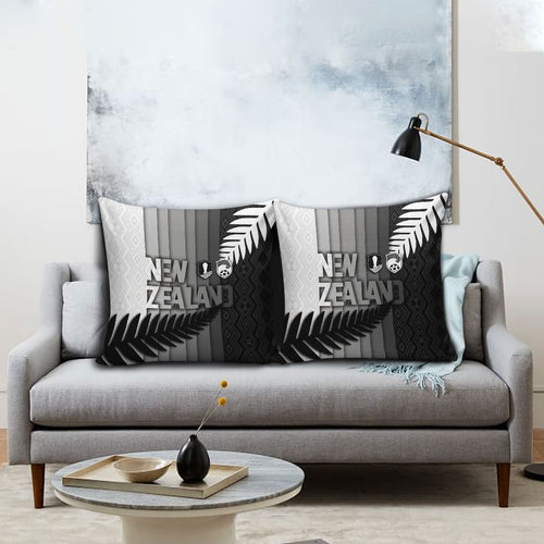 New Zealand Football Pillow Cover Silver Fern Maori Pattern Monochrome