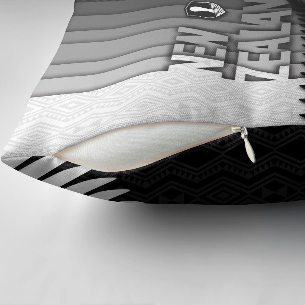 New Zealand Football Pillow Cover Silver Fern Maori Pattern Monochrome