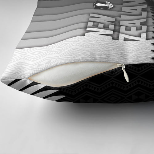 New Zealand Football Pillow Cover Silver Fern Maori Pattern Monochrome