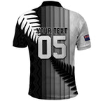 Custom New Zealand Football Polo Shirt Silver Fern Maori Pattern Monochrome