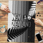 New Zealand Football Puzzle Silver Fern Maori Pattern Monochrome