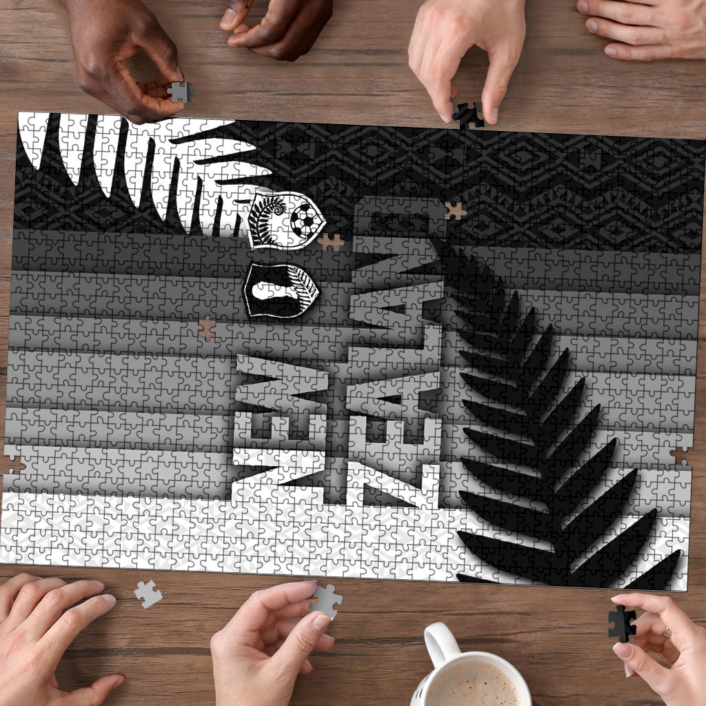 New Zealand Football Puzzle Silver Fern Maori Pattern Monochrome
