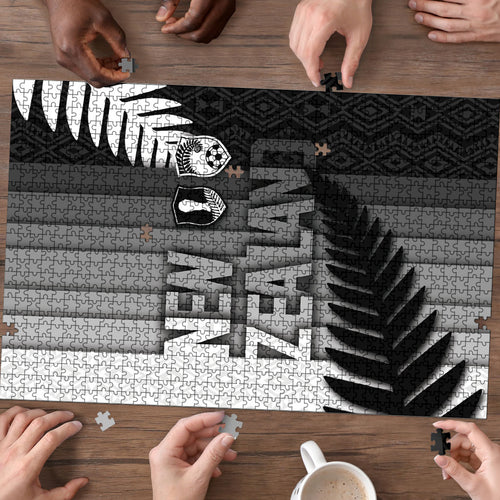 New Zealand Football Puzzle Silver Fern Maori Pattern Monochrome