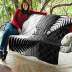 New Zealand Football Quilt Silver Fern Maori Pattern Monochrome