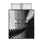 New Zealand Football Quilt Bed Set Silver Fern Maori Pattern Monochrome