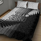 New Zealand Football Quilt Bed Set Silver Fern Maori Pattern Monochrome