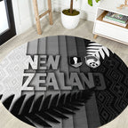 New Zealand Football Round Carpet Silver Fern Maori Pattern Monochrome