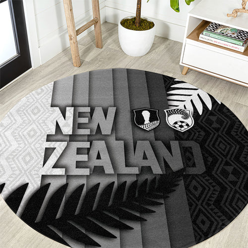 New Zealand Football Round Carpet Silver Fern Maori Pattern Monochrome