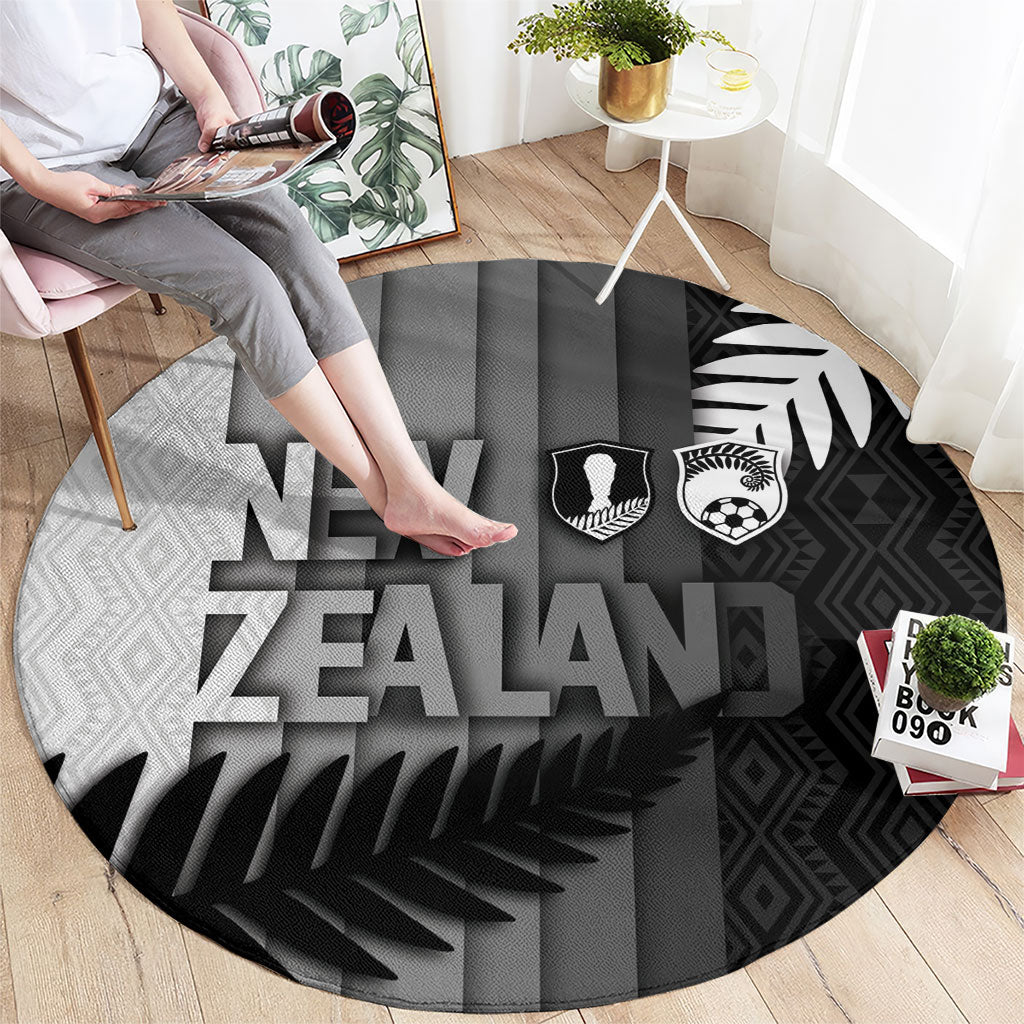 New Zealand Football Round Carpet Silver Fern Maori Pattern Monochrome