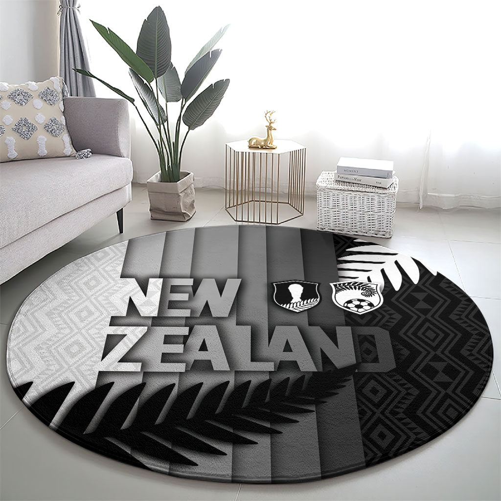 New Zealand Football Round Carpet Silver Fern Maori Pattern Monochrome