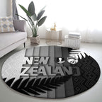 New Zealand Football Round Carpet Silver Fern Maori Pattern Monochrome