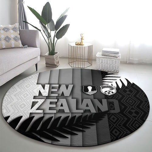 New Zealand Football Round Carpet Silver Fern Maori Pattern Monochrome