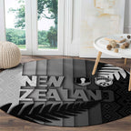 New Zealand Football Round Carpet Silver Fern Maori Pattern Monochrome