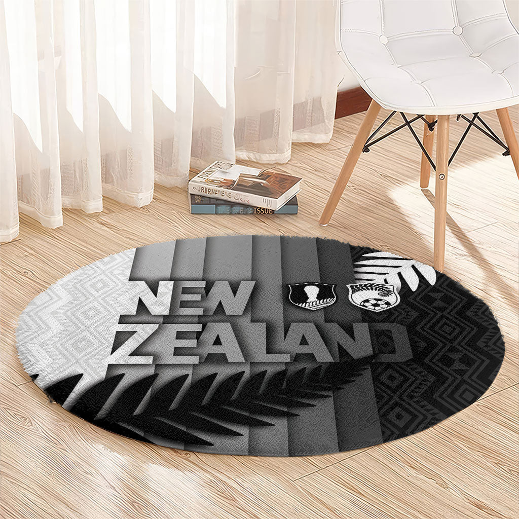 New Zealand Football Round Carpet Silver Fern Maori Pattern Monochrome