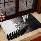 New Zealand Football Rubber Doormat Silver Fern Maori Pattern Monochrome