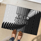 New Zealand Football Rubber Doormat Silver Fern Maori Pattern Monochrome