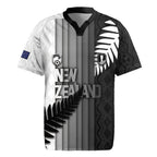Custom New Zealand Football Rugby Jersey Silver Fern Maori Pattern Monochrome
