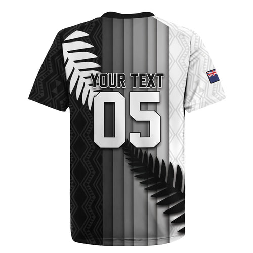 Custom New Zealand Football Rugby Jersey Silver Fern Maori Pattern Monochrome