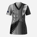 Custom New Zealand Football Scrub Top Silver Fern Maori Pattern Monochrome