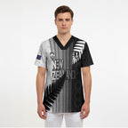 Custom New Zealand Football Scrub Top Silver Fern Maori Pattern Monochrome
