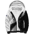 Custom New Zealand Football Sherpa Hoodie Silver Fern Maori Pattern Monochrome