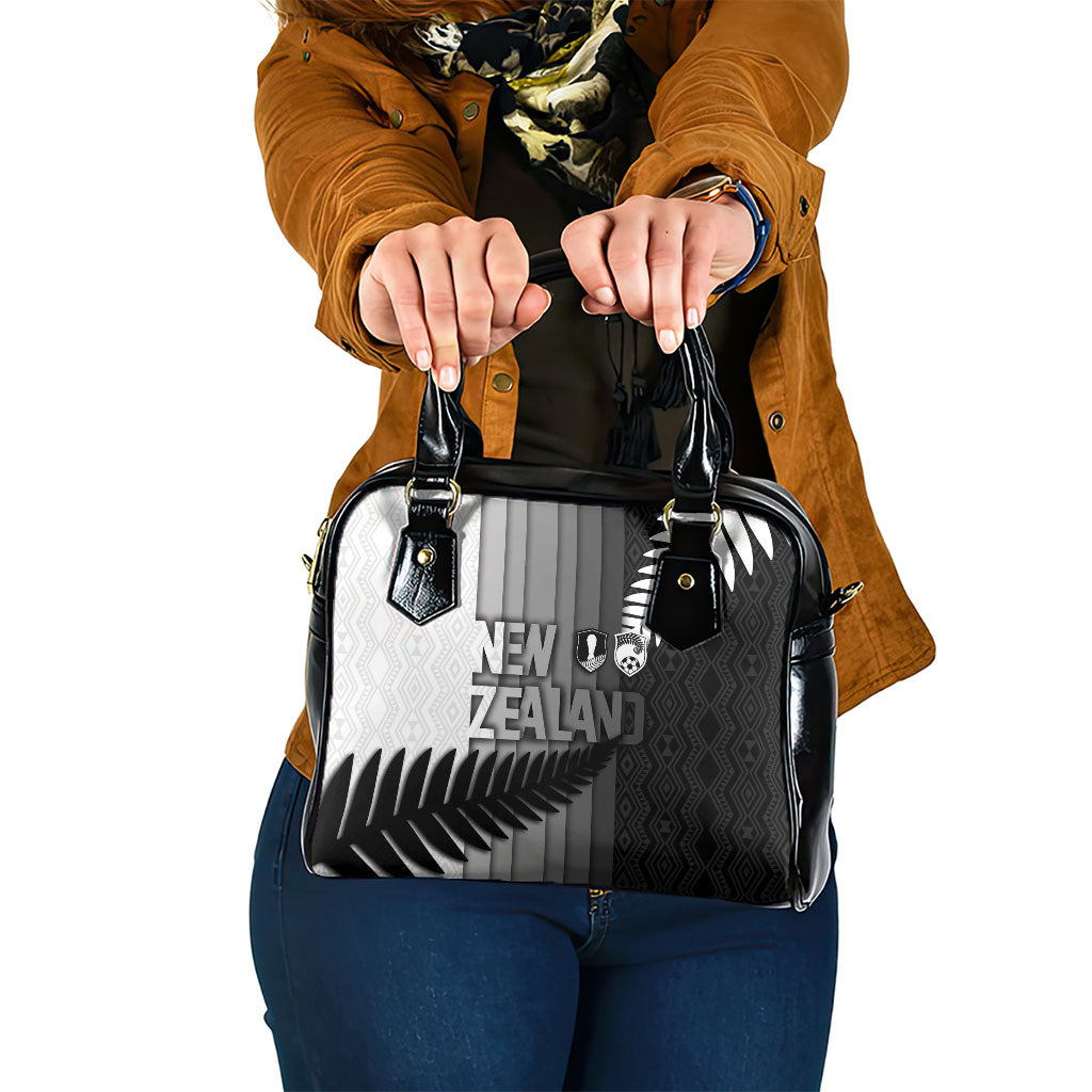 New Zealand Football Shoulder Handbag Silver Fern Maori Pattern Monochrome