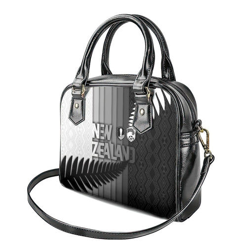 New Zealand Football Shoulder Handbag Silver Fern Maori Pattern Monochrome