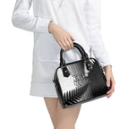 New Zealand Football Shoulder Handbag Silver Fern Maori Pattern Monochrome