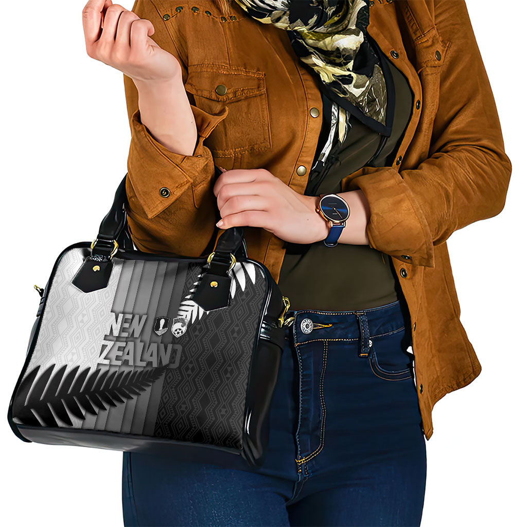 New Zealand Football Shoulder Handbag Silver Fern Maori Pattern Monochrome
