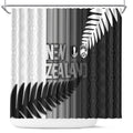 New Zealand Football Shower Curtain Silver Fern Maori Pattern Monochrome